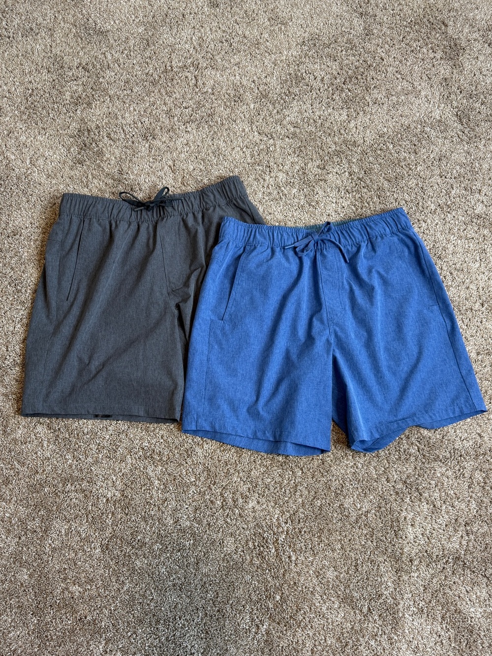Eddie Bauer Men’s Active Shorts Blue Grey Medium 7” Lot of 2 Drawstring Pockets